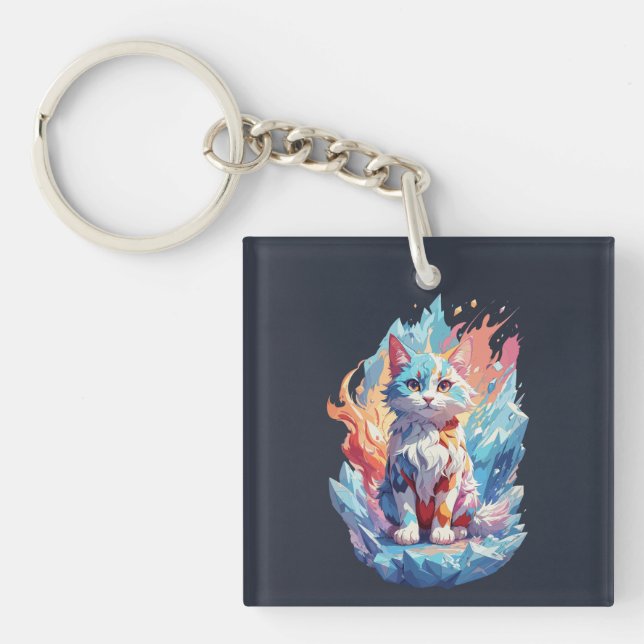 Cute Crystal Fantasy Cat Design Keychain (Front)