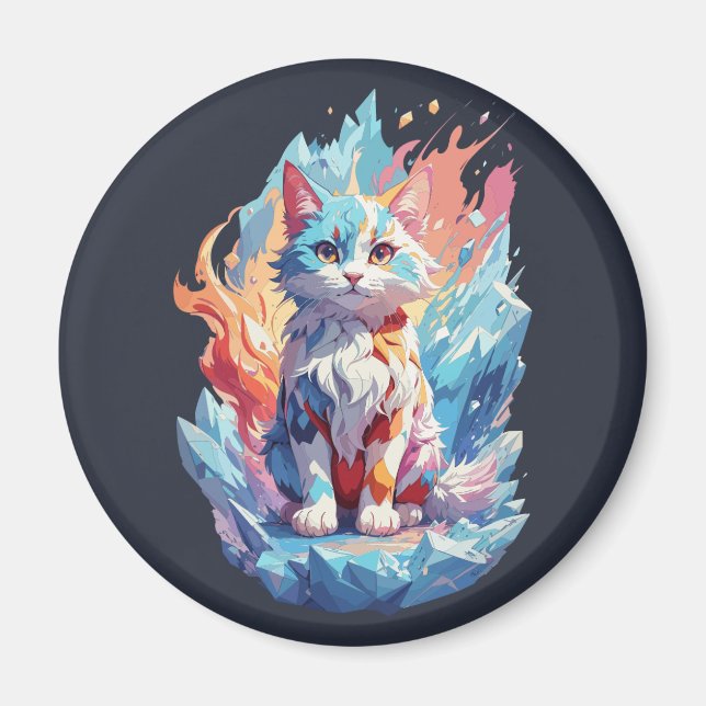 Cute Crystal Fantasy Cat Design Magnet (Front)