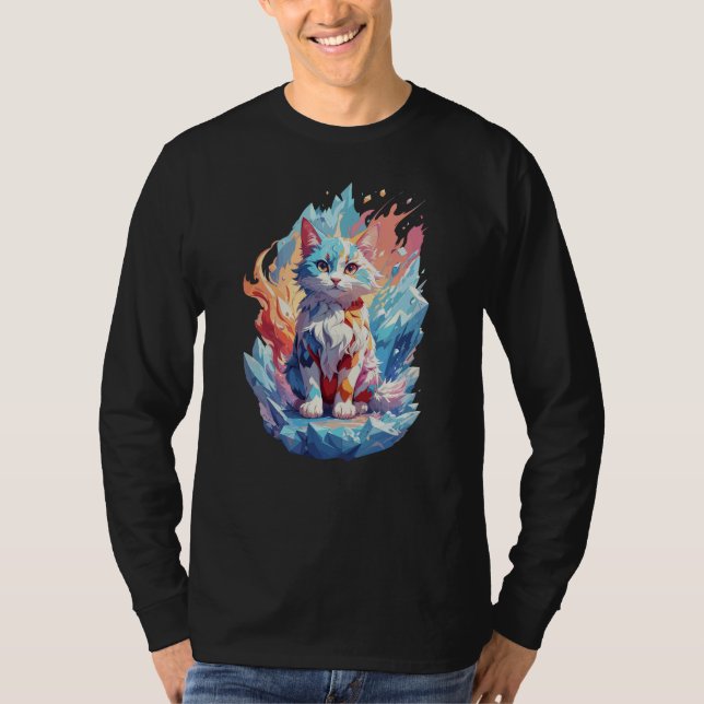 Cute Crystal Fantasy Cat Design T-Shirt (Front)