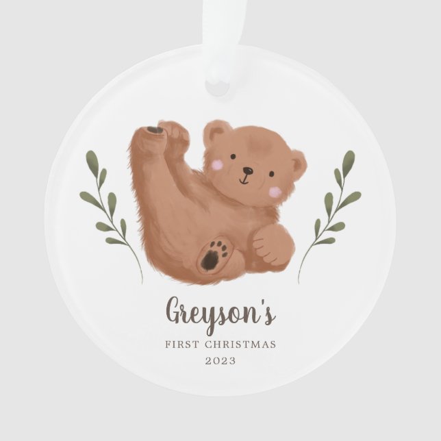 Cute Cub Bear Baby's First Christmas Ornament (Front)