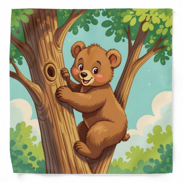 Cute cub bear climbing a tree bandana (Front)