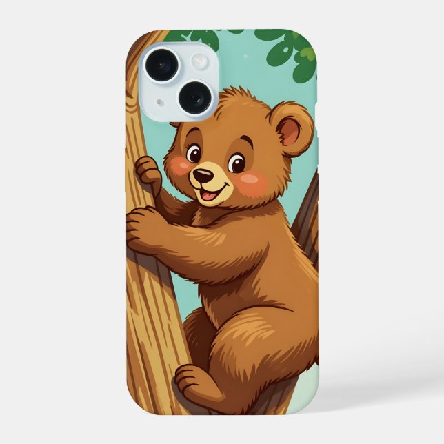 Cute cub bear climbing a tree iphone case (Back)