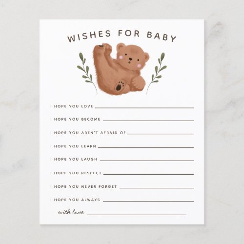 Cute Cub Bear Shower Wishes for Baby Card