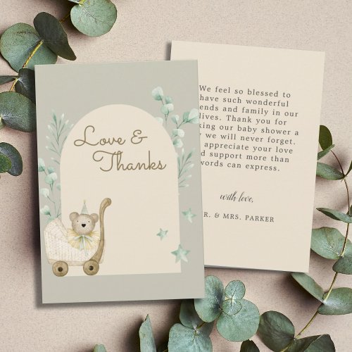 Cute Cub Bear Watercolor Baby Shower Thank  Note Card