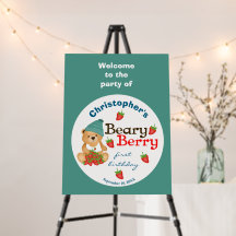 Cute Cub Strawberries Beary Berry First Birthday
