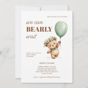 Cute Cub Teddy Bear We Can Bearly Wait Baby Shower Invitation