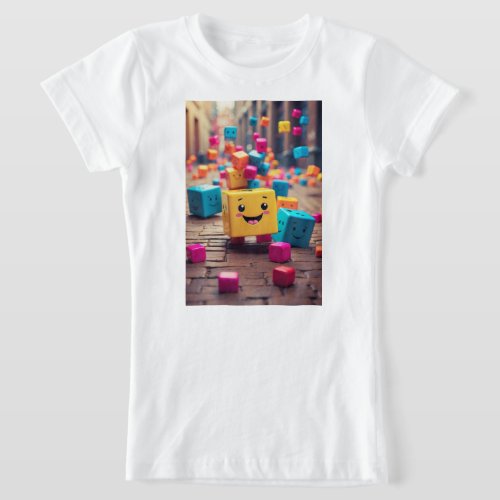 Cute Cubes Bounce Colorful Fun on a Girls Tee