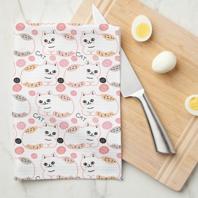 Cute Cuddle Cat Pattern Kitchen Towel (Quarter Fold)