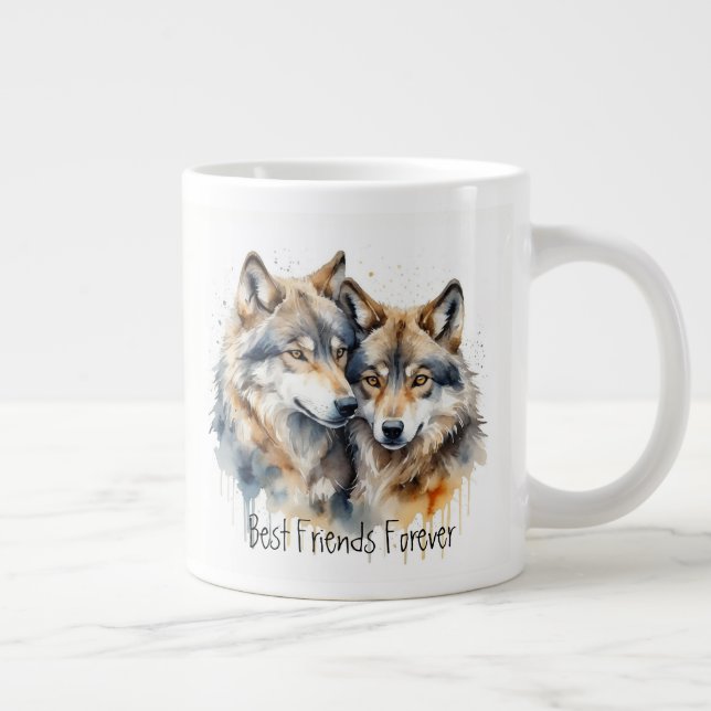 Cute Cuddling Wolves Best Friends Forever, BFF, Giant Coffee Mug (Right)