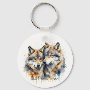 Cute Cuddling Wolves Best Friends Forever, BFF, Keychain