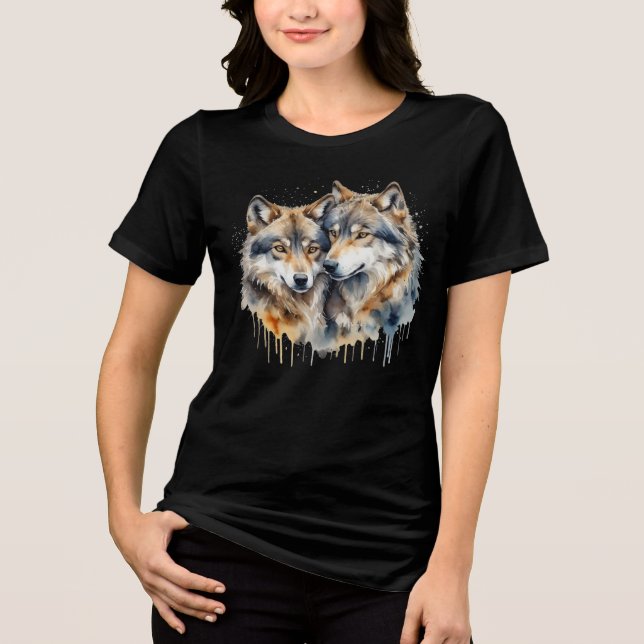 Cute Cuddling Wolves Best Friends Forever, BFF, Tri-Blend Shirt (Front)