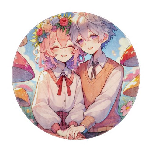 Cute Cuddly Anime Couple Cutting Board