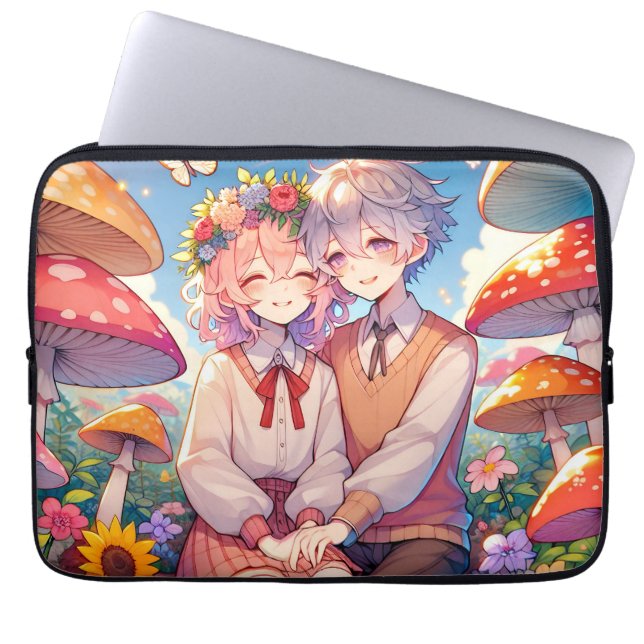 Cute Cuddly Anime Couple Laptop Sleeve (Front)