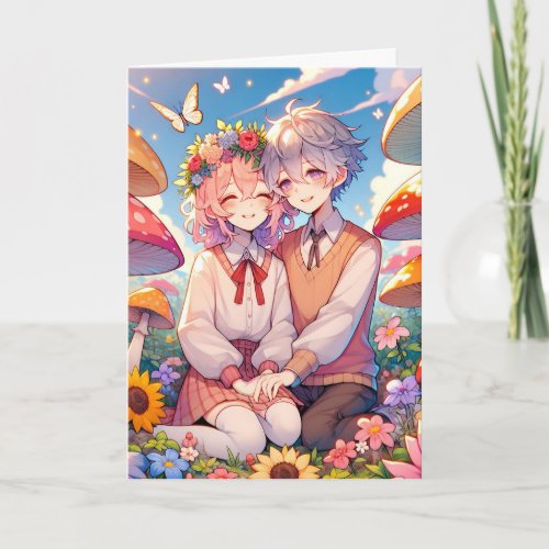 Cute Cuddly Anime Couple  Love You Boo Card