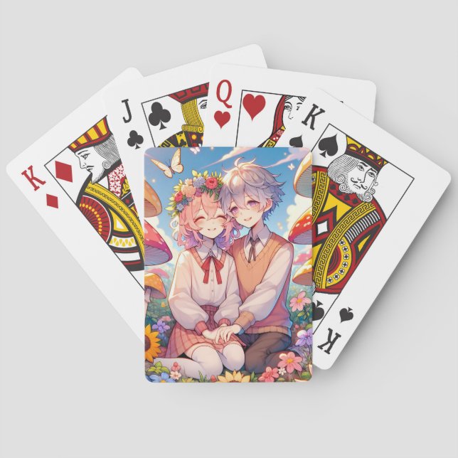 Cute Cuddly Anime Couple Poker Cards (Back)