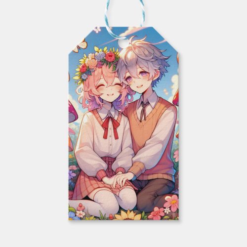 Cute Cuddly Anime Couple Whimsical Romantic Gift Tags