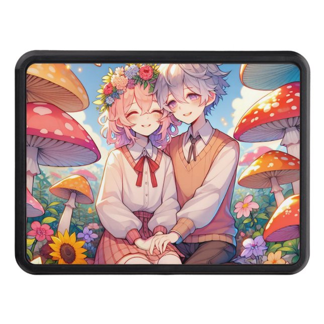 Cute Cuddly Anime Couple Whimsical Romantic Hitch Cover (Front)
