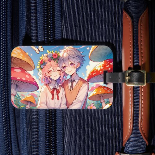 Cute Cuddly Anime Couple Whimsical Romantic Luggage Tag