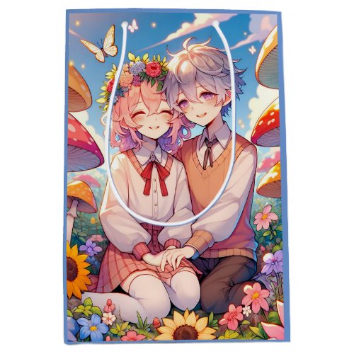 Cute Cuddly Anime Couple Whimsical Romantic Medium Gift Bag