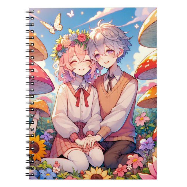 Cute Cuddly Anime Couple Whimsical Romantic Notebook (Front)
