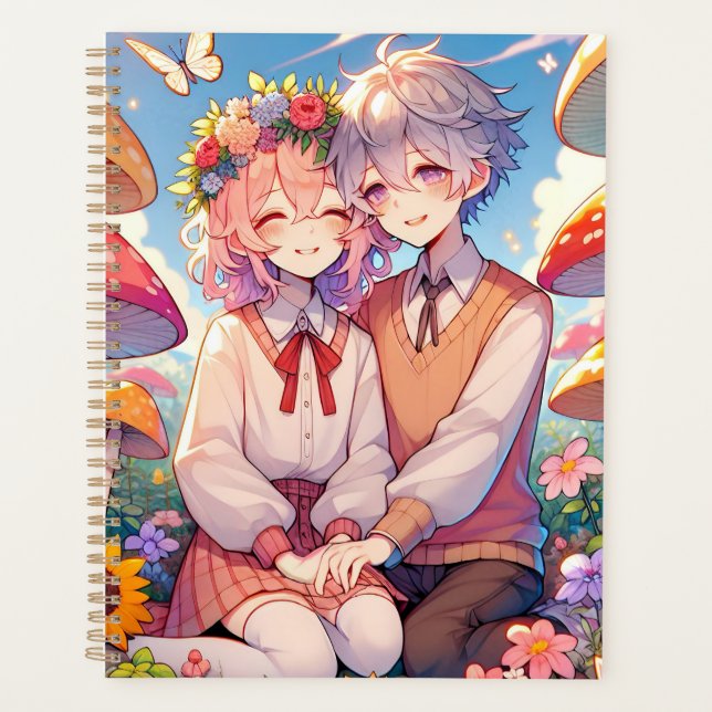 Cute Cuddly Anime Couple Whimsical Romantic Planner (Front)