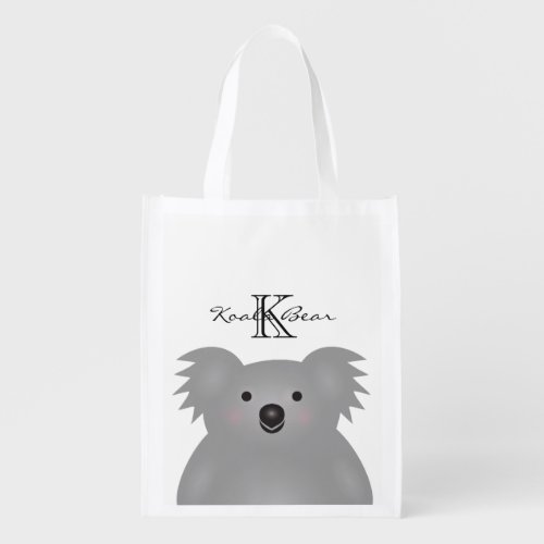 Cute Cuddly Australia Baby Koala Bear Monogram Grocery Bag