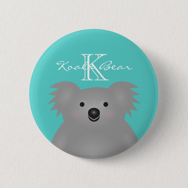 Cute Cuddly Australia Baby Koala Bear Monogram Pinback Button (Front)