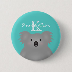 Cute Cuddly Australia Baby Koala Bear Monogram Pinback Button