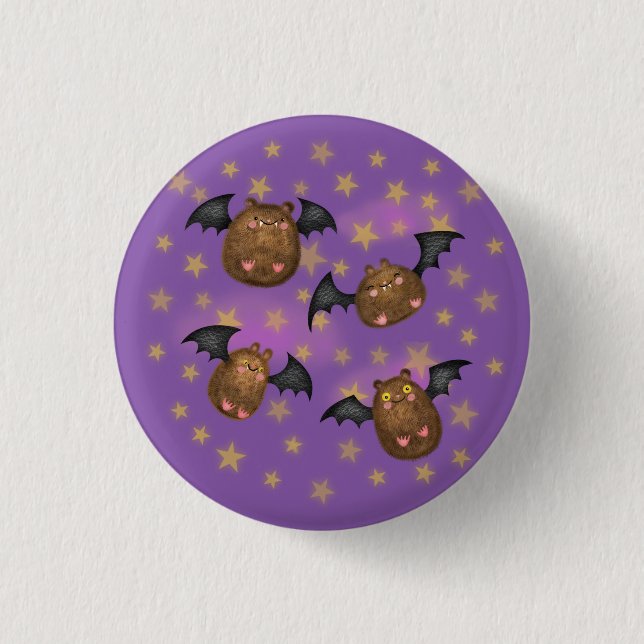 Cute, cuddly bat round badge button (Front)