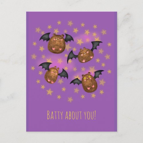 Cute cuddly bats batty about you postcard