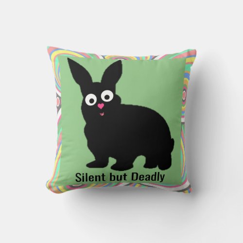 Cute Cuddly Black Rabbit _ Silent but Deadly Throw Pillow
