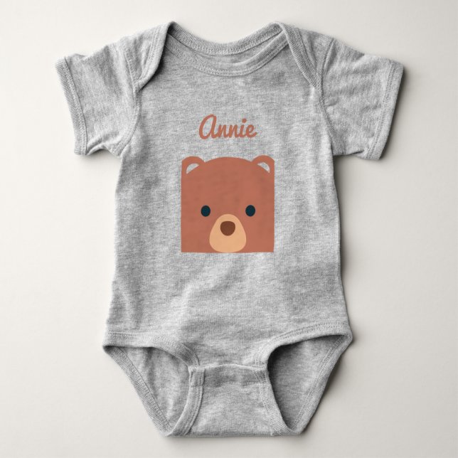 Cute Cuddly Brown Bear Custom Name | Bodysuit (Front)