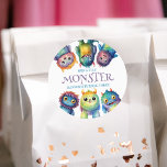 Cute Cuddly Colorful Little Monsters Kids Birthday Classic Round Sticker<br><div class="desc">Transform your child's birthday into a whimsical adventure with the "Our Little Monster" Kids Birthday Design. This delightful theme features colorful, cute, and cuddly monsters that bring joy and excitement to any celebration. Perfect for parents seeking to create an unforgettable experience, this design is all about laughter, fun, and a...</div>