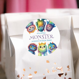 Cute Cuddly Colorful Little Monsters Kids Birthday Classic Round Sticker