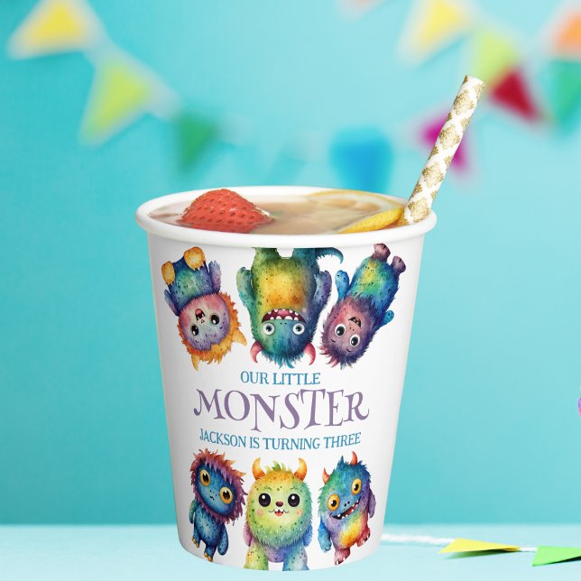 Cute Cuddly Colorful Little Monsters Kids Birthday Paper Cups (Creator Uploaded)