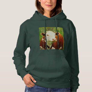 Cute Cuddly Cow Brown Women's Hooded Sweatshirt