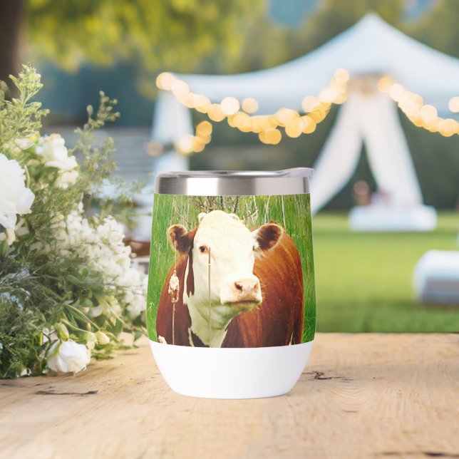 Cute Cuddly Cow Friend 4Jeremy Thermal Wine Tumbler (Wedding)