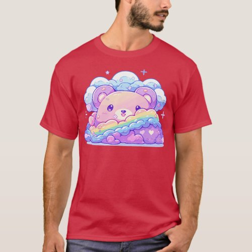 Cute Cuddly Kawaii Rainbow In The Clouds Baby Bear T_Shirt