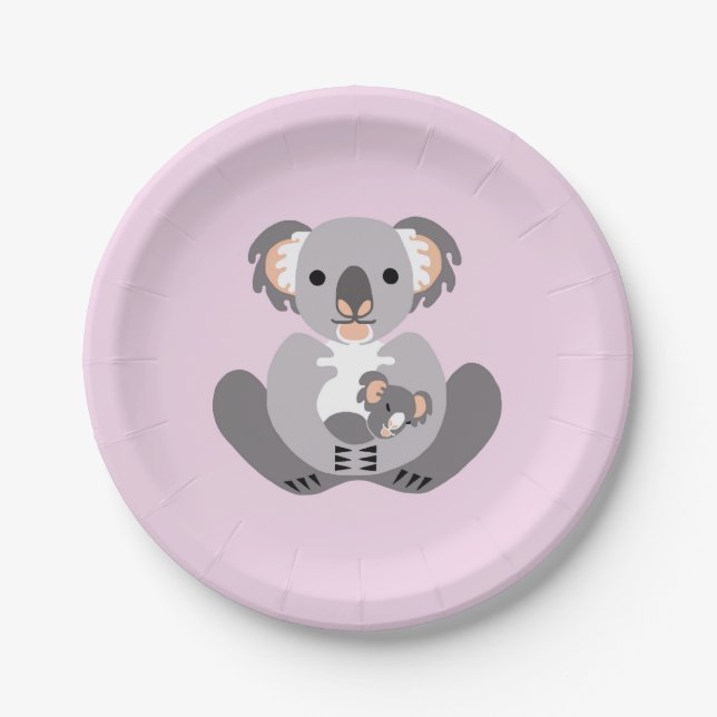 Cute cuddly - KOALA - Australia - Pink Paper Plates (Front)