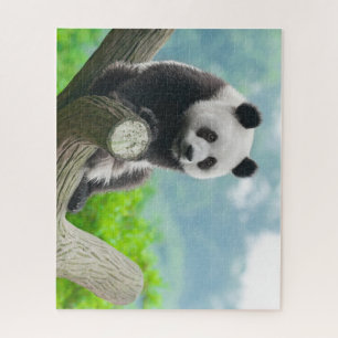 Cute Cuddly Panda Bear Sitting on a Tree Branch Jigsaw Puzzle