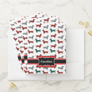 Cute Cuddly Red Flannel Dachshunds for Dog Lovers Pocket Folder
