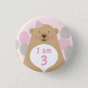 Cute Cuddly Teddy Bear Birthday Age Badge Button
