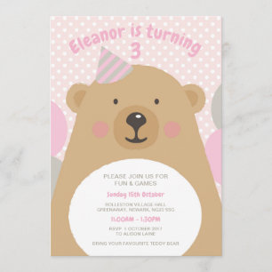 Cute Cuddly Teddy Bear Birthday Invite