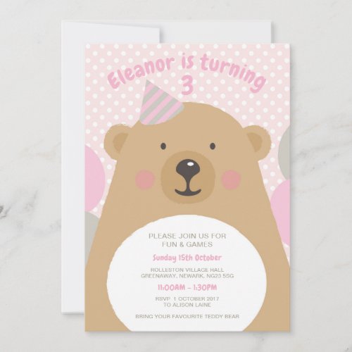 Cute Cuddly Teddy Bear Birthday Invite