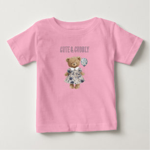 Cute Cuddly Teddy Bear in Blue Floral Dress Baby T-Shirt