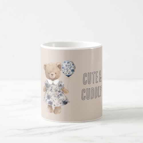 Cute Cuddly Teddy Bear in Blue Floral Dress Coffee Mug