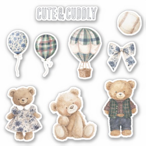 Cute Cuddly Teddy Bear in Blue Floral Dress Sticker