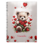 Cute Cuddly Teddy Bear Roses and Hearts Notebook