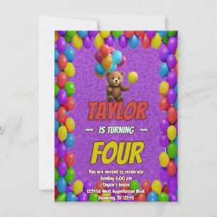 Cute Cuddly Teddy Bear Themed Birthday Invite 