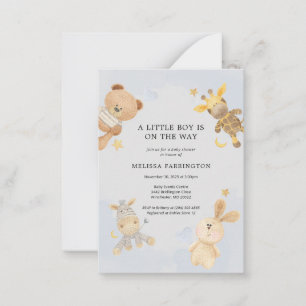 Cute Cuddly Toys Pastel Blue Baby Shower Note Card